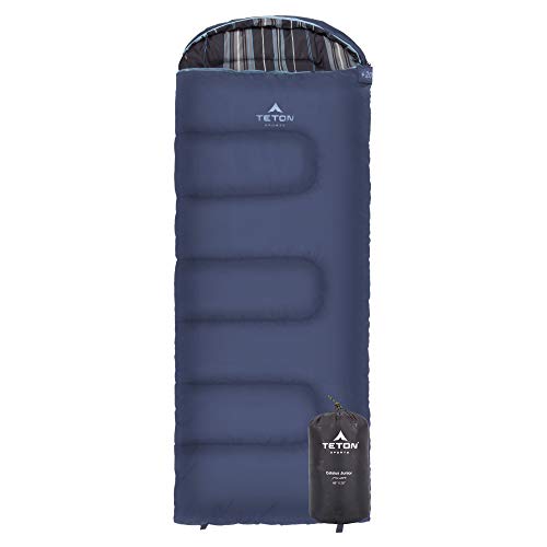 Product Cover TETON Sports Celsius Junior Kids Sleeping Bag; Perfect for Camping, Traveling, and Sleepovers; Start Their Camping Experience Off Right; Sleeping Bag; Blue/Stripe Liner, Left Zip
