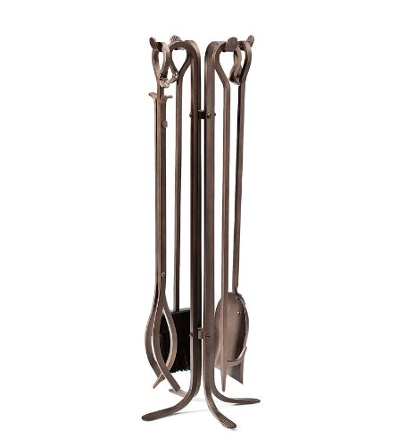 Product Cover Plow & Hearth 36163-BRZ Hand-Forged Fireplace Tool Set, in Bronze, B, 13 Dia. x 28H,