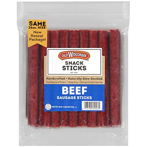 Product Cover Old Wisconsin Beef Sausage Snack Sticks, Naturally Smoked, Ready to Eat, High Protein, Low Carb, Keto, Gluten Free, 26 Ounce Resealable Package