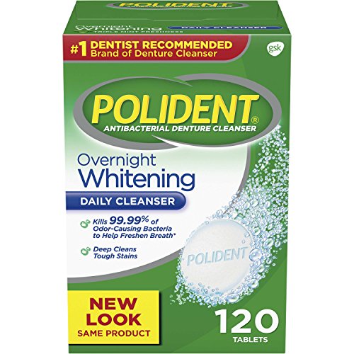 Product Cover Polident Overnight Whitening Antibacterial Denture Cleanser Effervescent Tablets, 120 count