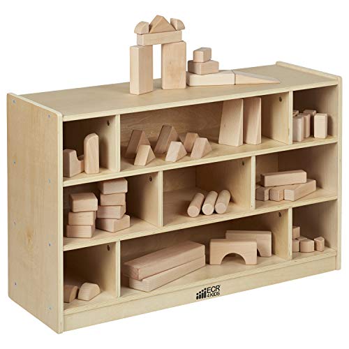 Product Cover ECR4Kids Birch 9-Cubby School Classroom Block Storage Cabinet with Casters, Natural, 36