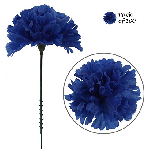Product Cover Larksilk Royal Blue Silk Carnation Picks, Artificial Flowers for Weddings, Decorations, DIY Decor, 100 Count Bulk, 3.5