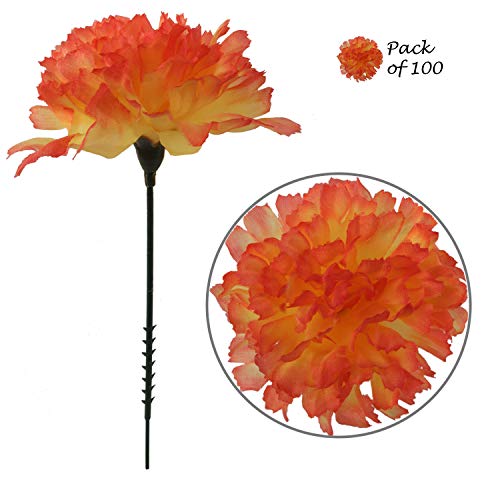 Product Cover Larksilk Orange Silk Carnation Picks, Artificial Flowers for Weddings, Decorations, DIY Decor, 100 Count Bulk, 3.5