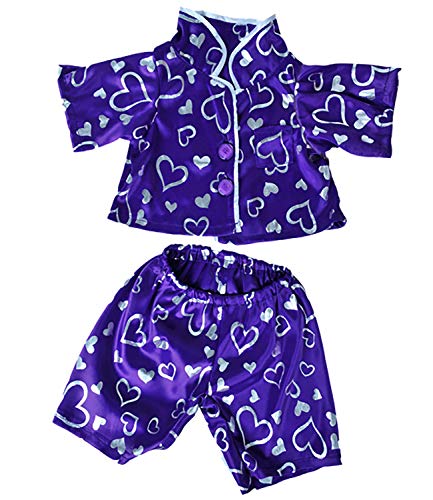 Product Cover Dark Purple Silver Heart Pj's Teddy Bear Clothes Outfit Fits Most 14