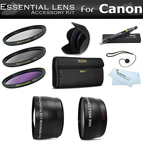 Product Cover Deluxe All In Lens Kit For CANON VIXIA HF R82, HF R80, HF R800, HF R700, HF R72, HF R70 Camcorder Includes HD .43x Wide Angle Lens + 2.2x Telephoto Lens + 3 Piece Filter Kit (UV, CPL, FLD) + Much More