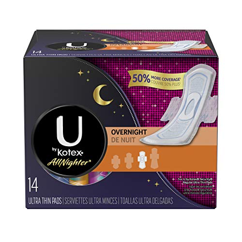 Product Cover U by Kotex AllNighter Ultra Thin Overnight Pads with Wings, Fragrance-Free, 6 Packs of 14 Pads (84 Pads Total)