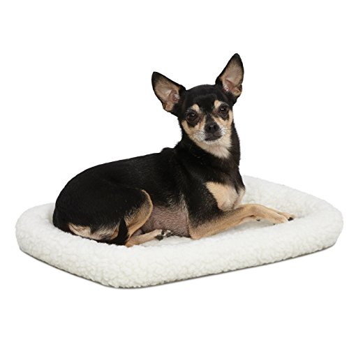Product Cover 18L-Inch White Fleece Dog Bed or Cat Bed w/ Comfortable Bolster | Ideal for 