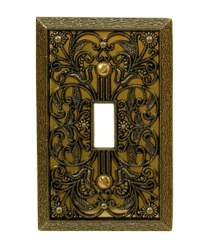 Product Cover Amerelle Filigree Single Toggle Cast Metal Wallplate in Antique Brass