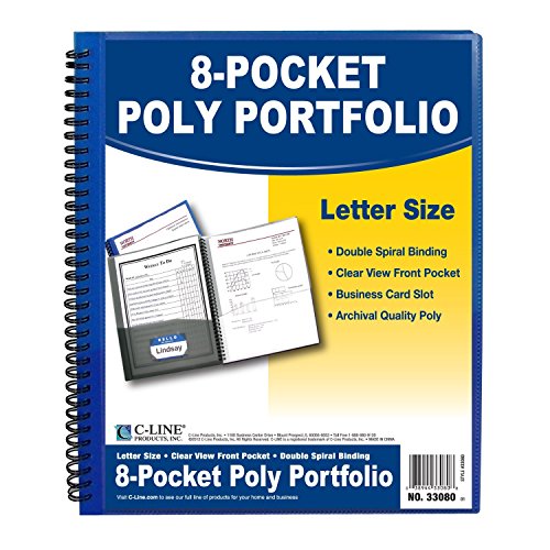 Product Cover C-Line 8-Pocket Presentation Poly Portfolio, Spiral Bound, Clear-View Cover, 8.5x11-Inch, 1 Portfolio, Color May Vary (33080)