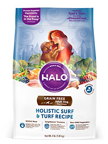 Product Cover Halo Grain Free Natural Dry Dog Food, Surf & Turf Recipe, 4-Pound Bag