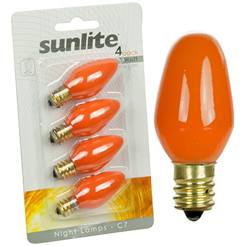 Product Cover Sunlite 7C7/O/CD4 Incandescent 7-Watt, Candelabra Based, C7 Night Light Colored Bulb, Orange, 4 Pack