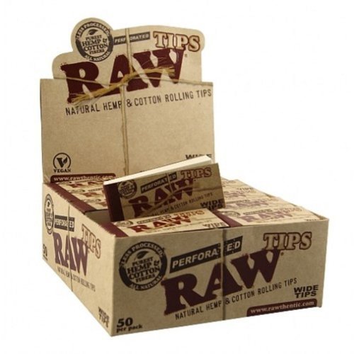 Product Cover Raw Rolling Papers Perforated Wide Cotton Filter Tips 10 Pack = 500 Tips