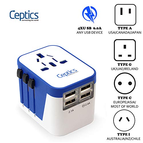 Product Cover Ceptics All-In-One International Travel Plug Adapter with Dual USB Ports (UP-9KU) - Great for iPhone/Smartphones/Laptops & more