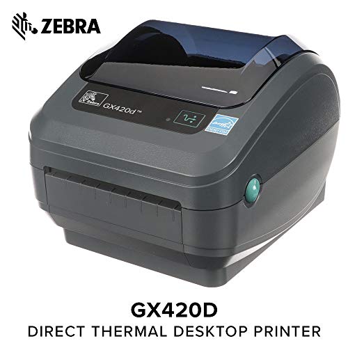 Product Cover Zebra - GX420d Direct Thermal Desktop Printer for Labels, Receipts, Barcodes, Tags, and Wrist Bands - Print Width of 4 in - USB, Serial, and Ethernet Port Connectivity