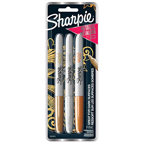 Product Cover Sharpie Metallic Permanent Markers, Fine Point, Assorted Metallic, 3 Count