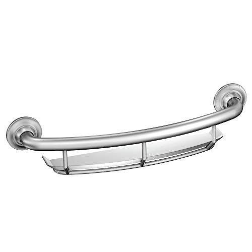Product Cover Moen LR2356DCH Home Care 16-Inch Screw-in Curved Bath Safety Grab Bar with Built-in Shelf, Chrome