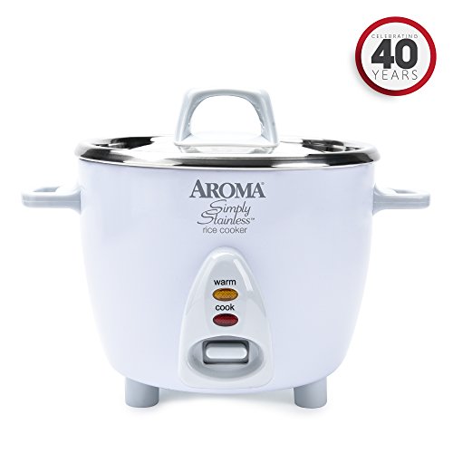 Product Cover Aroma Simply Stainless Rice Cooker, White [Cooks 3 cups of uncooked rice]