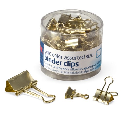 Product Cover Officemate Binder Clips, Gold, Assorted Sizes, 30 Clips in Tub (31022)