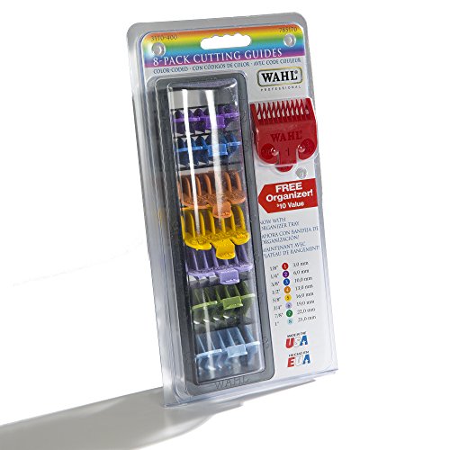 Product Cover Wahl Professional 8 Color Coded Cutting Guides with Organizer #3170-400 - Great for Professional Stylists and Barbers - Cutting Lengths from 1/8