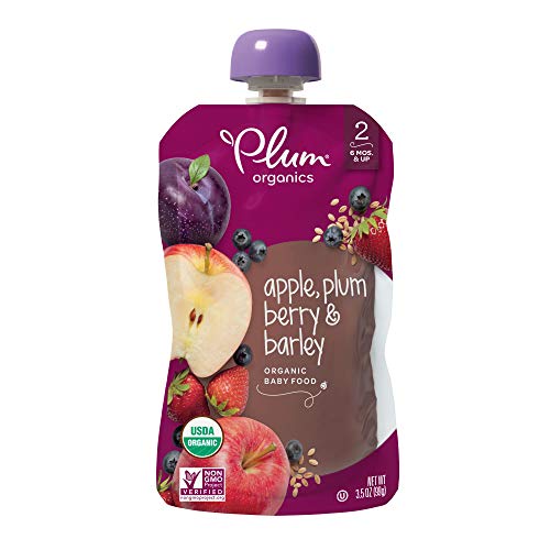 Product Cover Plum Organics Stage 2, Organic Baby Food, Apple, Plum, Berry and Barley, 3.5 ounce pouches (Pack of 12) (Packaging May Vary)