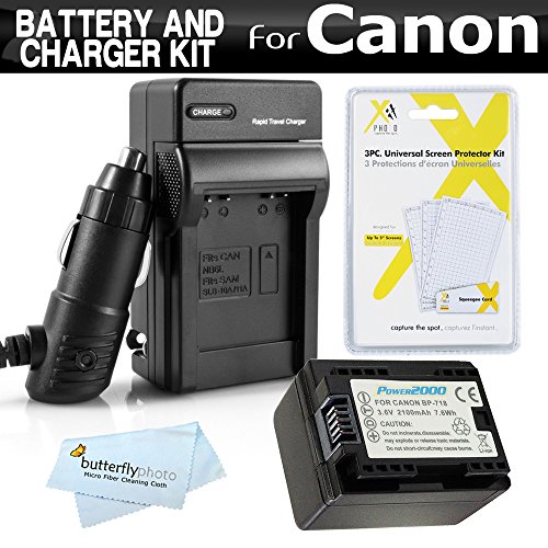Product Cover Battery And Charger Kit For Canon VIXIA HF R82, HF R80, HF R800, HF R62, HF R60, HF R600, HF R700, HF R72, HF R70 Camcorder Includes Replacement BP-718 Battery + Charger (Replaces Canon BP-709,BP-718)