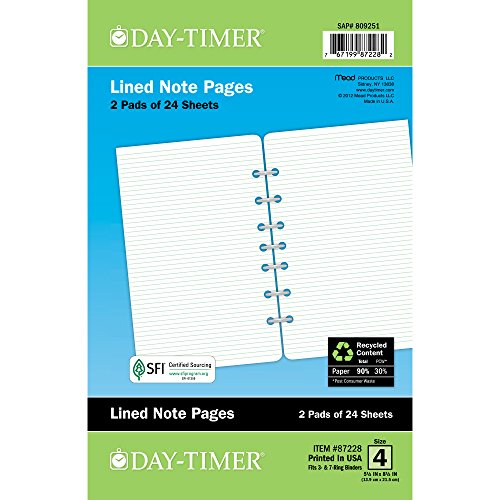 Product Cover Day-Timer Lined Note Pages, Loose-Leaf, Desk Size, 5.5 x 8.5 Inches, Green Border, 2 Pack (87228)