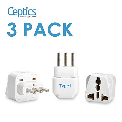 Product Cover Ceptics Grounded Universal Plug Adapter for Italy (Type L) - 3 Pack