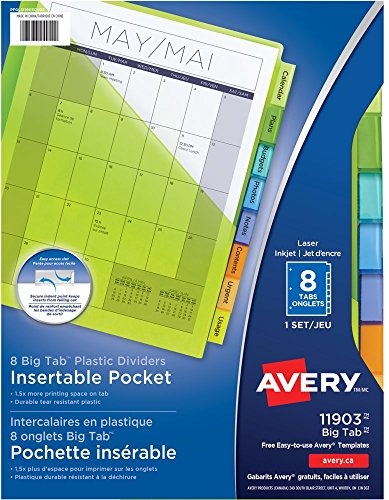 Product Cover Avery Big Tab Pocket Insertable Plastic Dividers for Laser and Inkjet Printers, 9-1/4