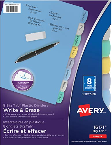 Product Cover Avery Big Tab Write & Erase Dividers, Durable Plastic, 8 tabs, Multi-Colour, 1 Set, (16171)
