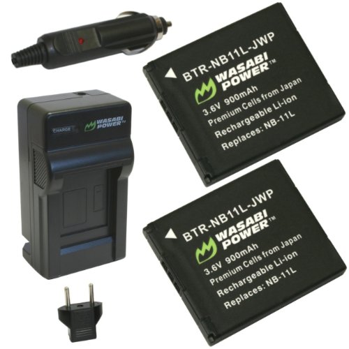 Product Cover Wasabi Power Battery (2-Pack) and Charger for Canon NB-11L, NB-11LH and Canon PowerShot A2300 IS, A2400 IS, A2500, A2600, A3400 IS, A3500 IS, A4000 IS, ELPH 110 HS, ELPH 115 HS, ELPH 130 HS, ELPH 135 IS, ELPH 140 IS, ELPH 150 IS, ELPH 160,