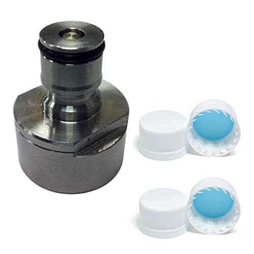 Product Cover HomeBrewStuff Stainless Steel Carbonator Cap Gas Side Ball Lock to 28mm Threaded Adapter Fitting & 4 Free Bottle Caps