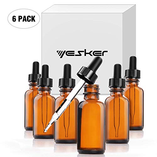 Product Cover Yesker Amber Glass Bottles for Essential Oils with Glass Eye Dropper 30 ml (1oz) for Essential Oils, Chemistry Lab Chemicals, Colognes & Perfumes- Pack of 6