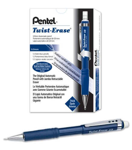 Product Cover Pentel Twist-Erase III Mechanical Pencil (0.9mm) Blue Barrel, 12 Pack (QE519C)