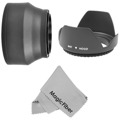 Product Cover 67MM Lens Hood Set (Tulip Flower + Rubber Lens Hood) + Premium MagicFiber Microfiber Cleaning Cloth