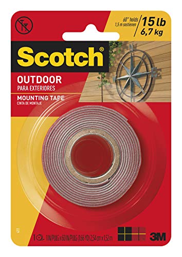 Product Cover Scotch Mounting, Fastening & Surface Protection Scotch Outdoor Mounting Tape, x 60-inches, Gray, 1-Roll (411P), 1-inch inches, 15 Pound