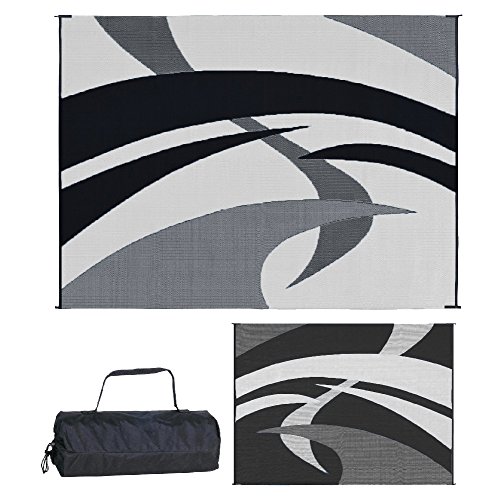 Product Cover Reversible Mats Outdoor Patio / RV Camping Mat - Swirl (Black/White, 9-Feet x 12-Feet)