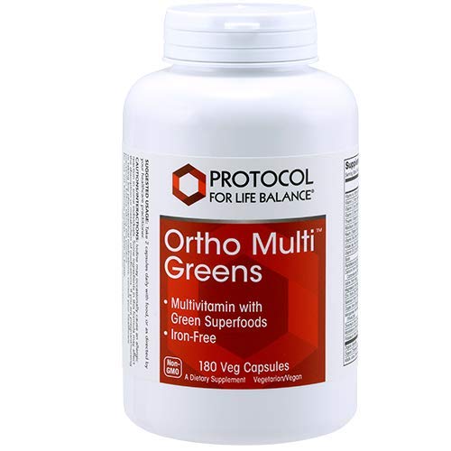 Product Cover Protocol For Life Balance - Ortho Multi Greens - Multivitamin with Green Superfoods, Mix of Organic Spirulina, Chlorella, Alfalfa, Green Tea Extract, & More (Iron-Free) - 180 Veg Capsules