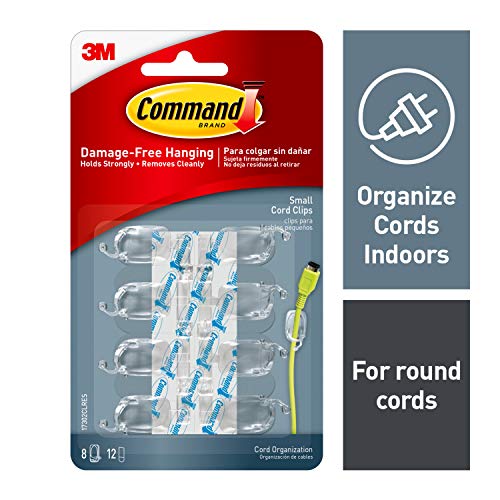 Product Cover Command Cord Clips, Clear, 8 clips, 12 strips, Small (17302CLRES)