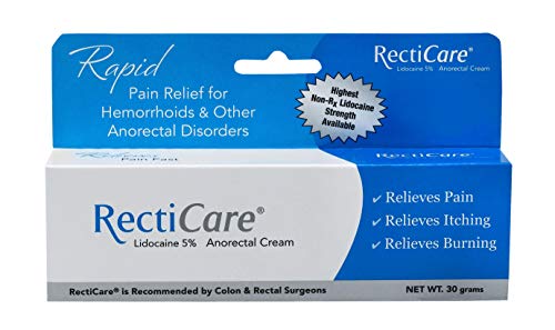 Product Cover RectiCare Anorectal Lidocaine 5% Cream: Topical Anesthetic Cream for Treatment of Hemorrhoids & Other Anorectal Disorders - 30g Tube