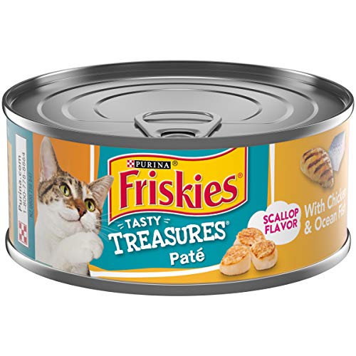 Product Cover Purina Friskies Pate Wet Cat Food, Tasty Treasures Chicken & Ocean Fish Dinner With Cheese - (24) 5.5 oz. Cans