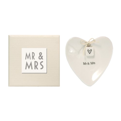 Product Cover East Of India Mr & Mrs Heart-Shaped Ring Dish in Gift Box, Porcelain