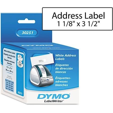 Product Cover DYMO 30251 LabelWriter Address Labels, 1 1/8 x 3 1/2, White, 130 Labels/Roll, 2 Rolls/Pack
