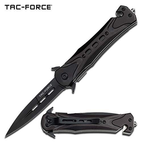 Product Cover TAC Force TF-719BK Assisted Opening Folding Tactical Knife 4.5-Inch Closed, Black Blade, Black Handle