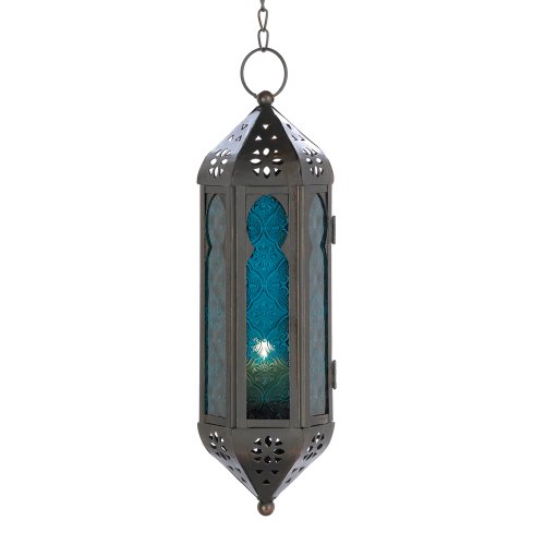 Product Cover Gifts & Decor Ocean Blue Glass Azul Serenity Hanging Candle Lantern
