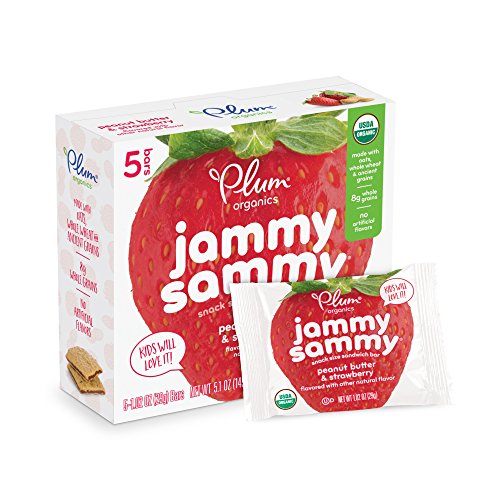 Product Cover Plum Organics Jammy Sammy, Organic Kids Snack Bar, Peanut Butter & Strawberry, 5.1 oz, 5 Bars (Pack of 6)