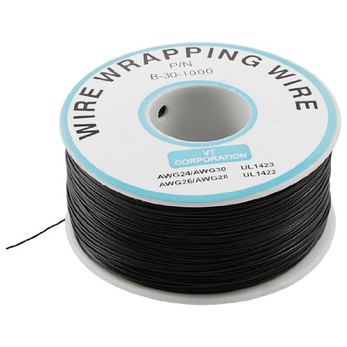 Product Cover uxcellP/N B-30-1000 30AWG Tin Plated Copper Wire Wrepping Cable Reel Black 305M