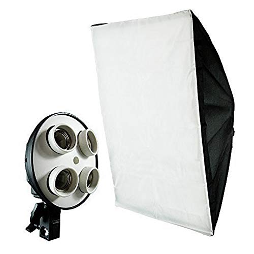 Product Cover (50% Moving Clearance) Photography Studio 20 x 28 inch Light Soft Box Reflector with 4 Socket Light Bulb Adapter with External White Diffuser Cover, Photo Studio, AGG856