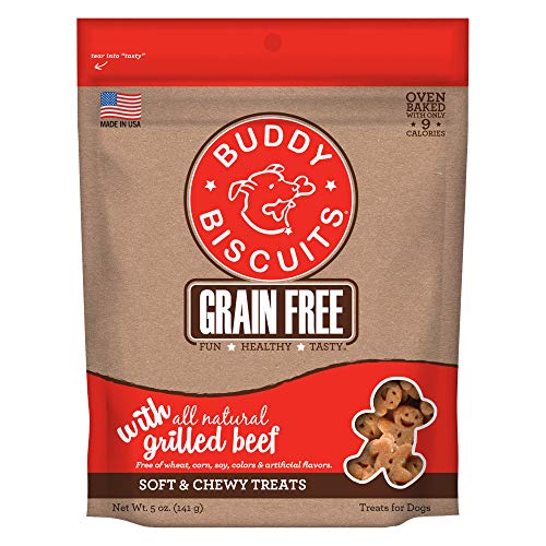 Product Cover Buddy Biscuits Grain Free Soft & Chewy Healthy Dog Treats with Grilled Beef - 5 oz.