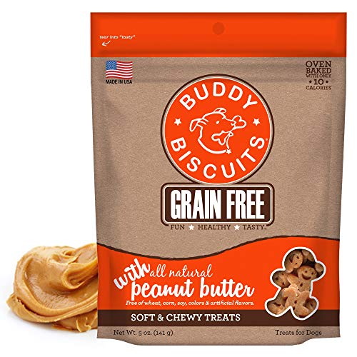 Product Cover Buddy Biscuits Grain Free Soft & Chewy Dog Treats, Small Dog or Large Dogs Training with Peanut Butter 5 oz
