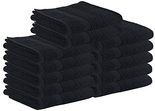 Product Cover Cotton-Salon-Towels Gym-Towel Hand-Towel - (24-Pack, Black) - Ringspun-Cotton, Maximum Softness and Absorbency, Easy Care - by Utopia Towels (Black)